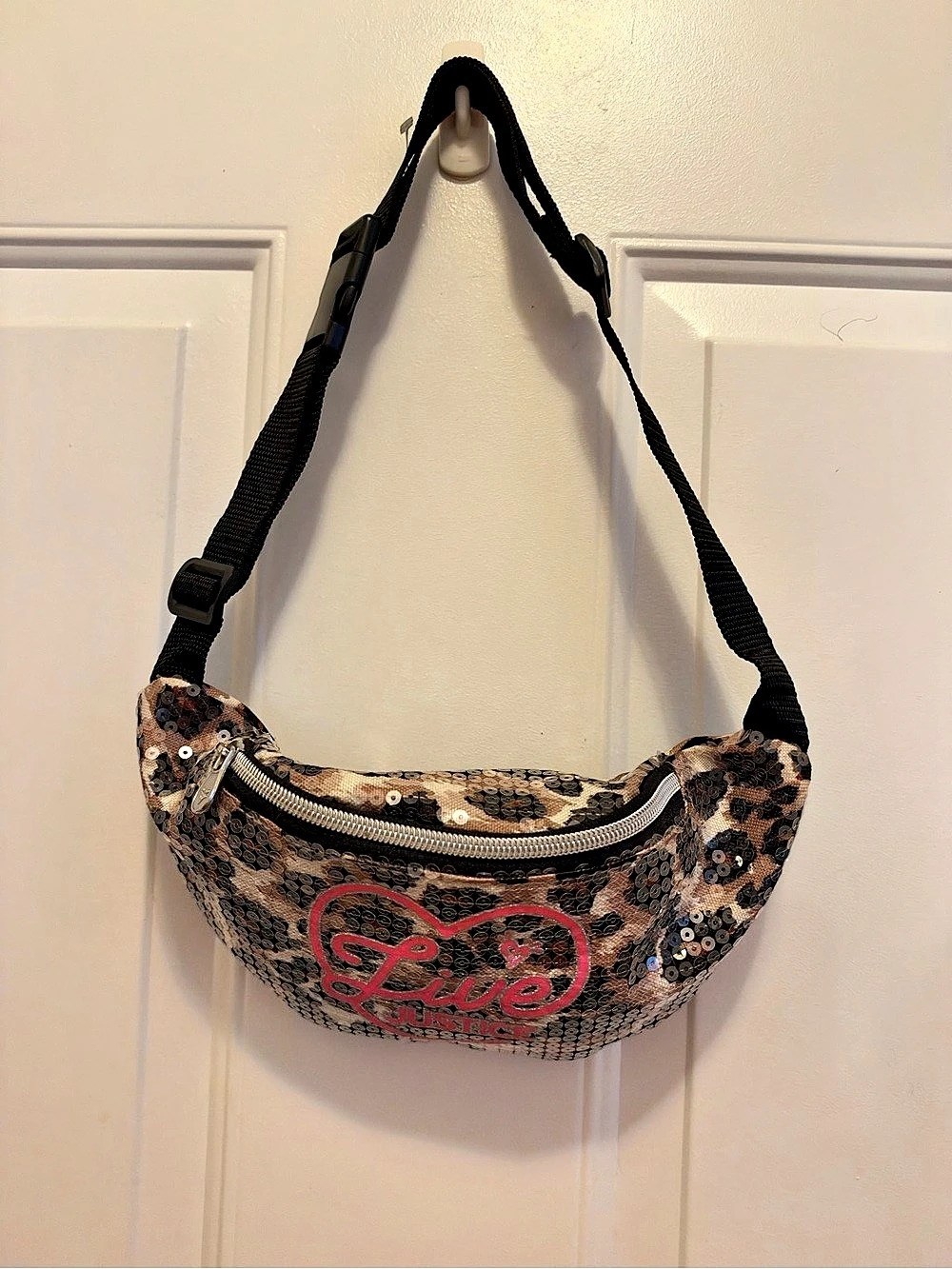 Justice Leopard Print Sequined Belt Bag live Justice